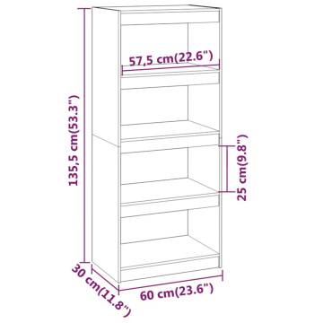 Book Cabinet/Room Divider Black 60x30x135.5 cm Solid Wood Pine