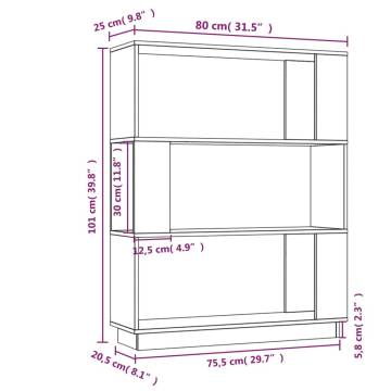 Book Cabinet/Room Divider Grey 80x25x101 cm Solid Wood Pine