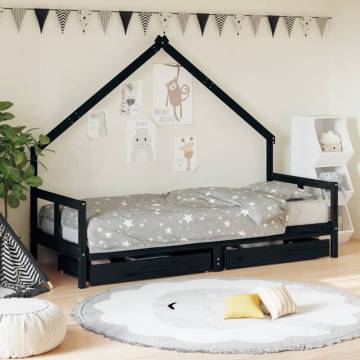 Kids Bed Frame with Drawers Black 80x200 cm Solid Wood Pine