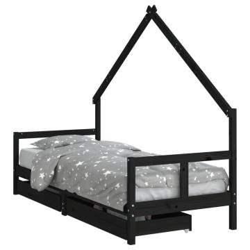 Kids Bed Frame with Drawers Black 80x200 cm Solid Wood Pine