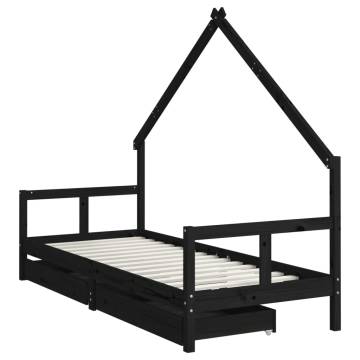 Kids Bed Frame with Drawers Black 80x200 cm Solid Wood Pine