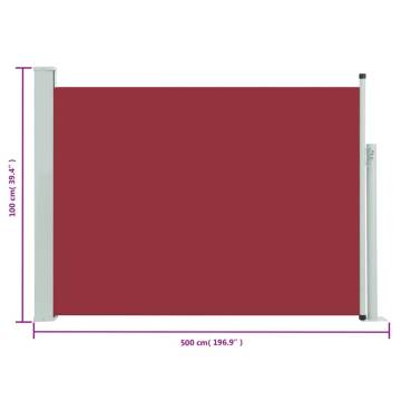 Patio Retractable Side Awning 100x500 cm Red