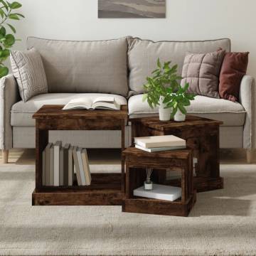 Coffee Tables 3 pcs Smoked Oak Engineered Wood