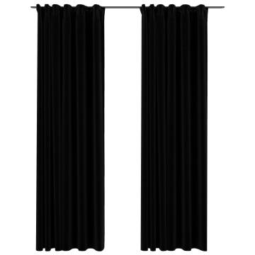 Linen-Look Blackout Curtains with Hooks 2 pcs Black 140x225 cm