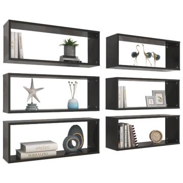 Wall Cube Shelf 6 pcs Black 60x15x23 cm Engineered Wood