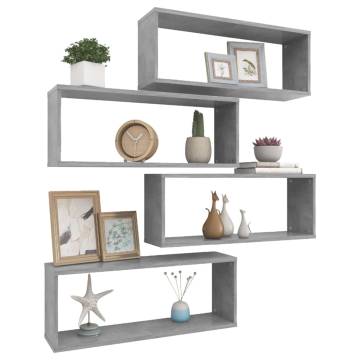 Wall Cube Shelf 4 pcs Concrete Grey 60x15x23 cm Engineered Wood