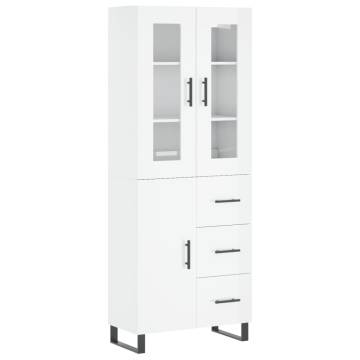 Highboard High Gloss White 69.5x34x180 cm Engineered Wood