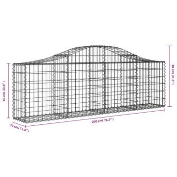 Arched Gabion Baskets 2 pcs 200x30x60/80 cm Galvanised Iron