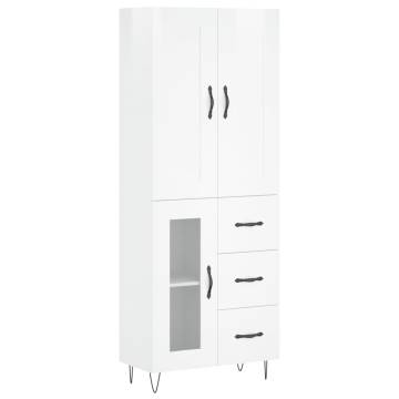 Highboard High Gloss White 69.5x34x180 cm Engineered Wood