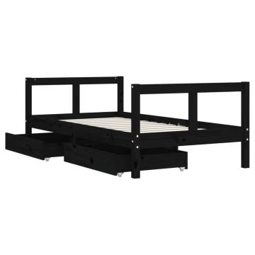 Kids Bed Frame with Drawers Black 80x160 cm Solid Wood Pine