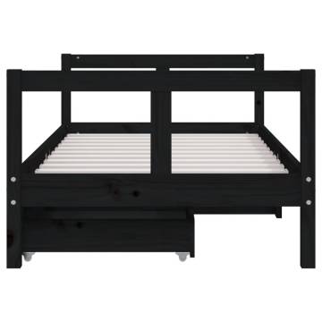 Kids Bed Frame with Drawers Black 80x160 cm Solid Wood Pine