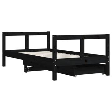 Kids Bed Frame with Drawers Black 80x160 cm Solid Wood Pine