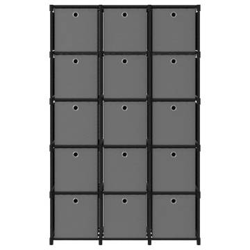 15-Cube Display Shelf with Boxes Black 103x30x175.5 cm Fabric