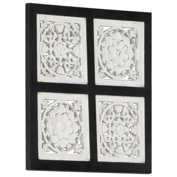 Hand-Carved Wall Panel MDF 40x40x1.5 cm Black and White