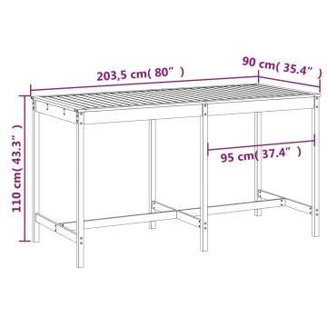 Garden Table Honey Brown 203.5x90x110 cm Solid Wood Pine