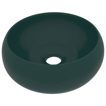 Luxury Wash Basin Round Matt Dark Green 40x15 cm Ceramic