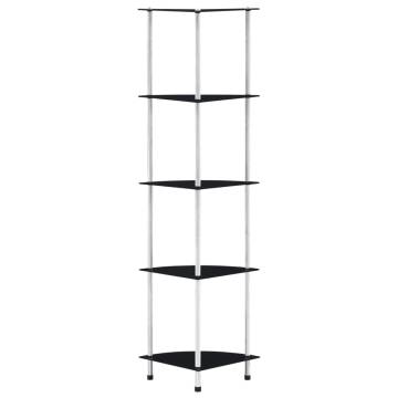 5-Tier Shelf Black 30x30x130 cm Tempered Glass