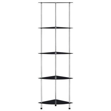 5-Tier Shelf Black 30x30x130 cm Tempered Glass