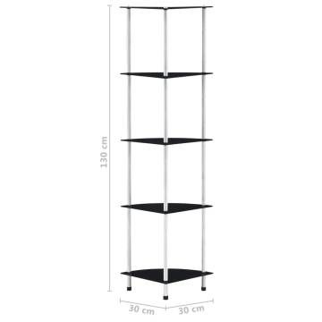 5-Tier Shelf Black 30x30x130 cm Tempered Glass