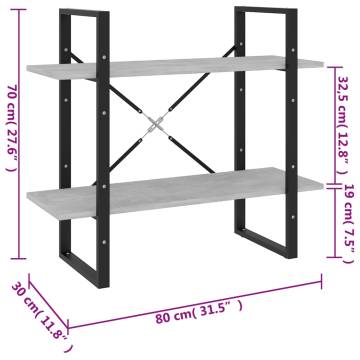 2-Tier Book Cabinet Concrete Grey 80x30x70 cm Engineered Wood