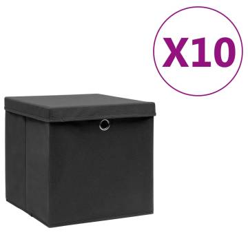 Storage Boxes with Covers 10 pcs 28x28x28 cm Black