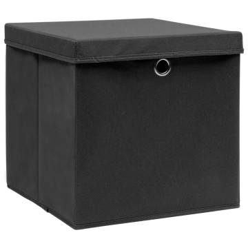 Storage Boxes with Covers 10 pcs 28x28x28 cm Black