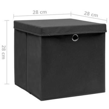 Storage Boxes with Covers 10 pcs 28x28x28 cm Black