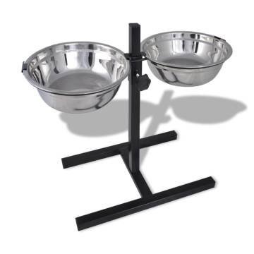 Adjustable Double Diner Pet Dog Feeding Stand & 2 x 1.6L Stainless Steel Bowls