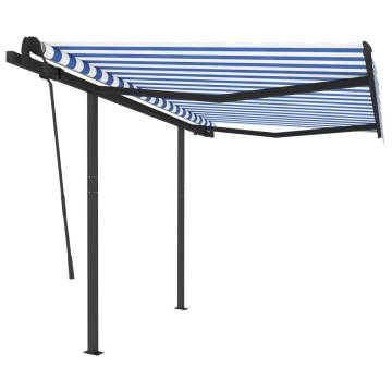 Manual Retractable Awning with Posts 3x2.5 m Blue and White