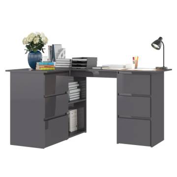 Corner Desk High Gloss Grey 145x100x76 cm Engineered Wood