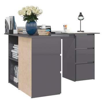 Corner Desk High Gloss Grey 145x100x76 cm Engineered Wood