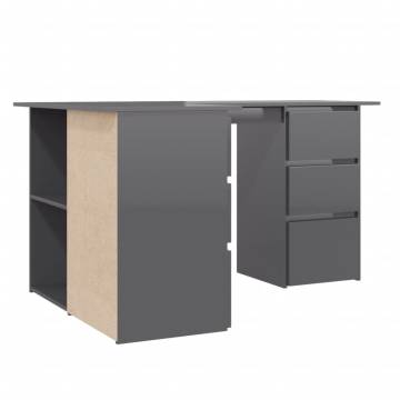 Corner Desk High Gloss Grey 145x100x76 cm Engineered Wood