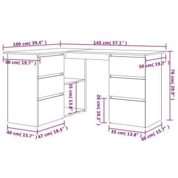 Corner Desk High Gloss Grey 145x100x76 cm Engineered Wood