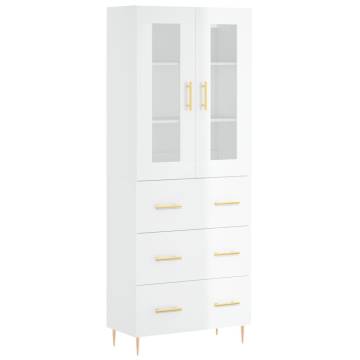 Highboard High Gloss White 69.5x34x180 cm Engineered Wood