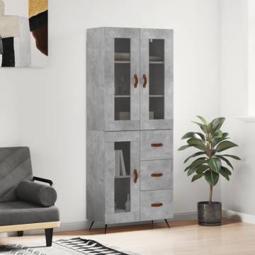 Highboard Concrete Grey 69.5x34x180 cm Engineered Wood