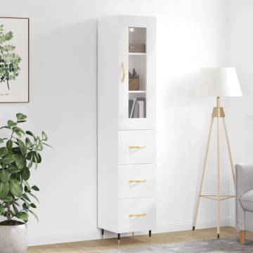 Highboard High Gloss White 34.5x34x180 cm Engineered Wood