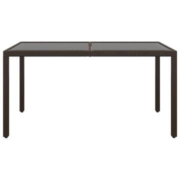 Garden Table 150x90x75 cm Tempered Glass and Poly Rattan Brown