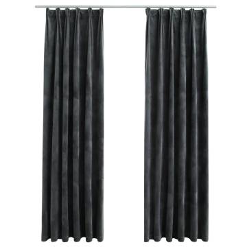 Blackout Curtains 2 pcs with Hooks Velvet Anthracite 140x225 cm