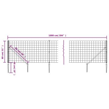 Wire Mesh Fence with Spike Anchors Anthracite 0.8x10 m