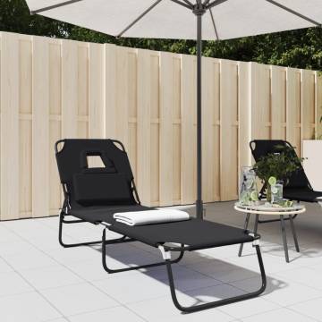 Folding Sun Lounger Black Oxford Fabric&Powder-coated Steel