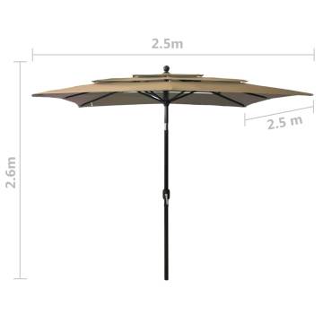 3-Tier Parasol with Aluminium Pole Taupe 2.5x2.5 m