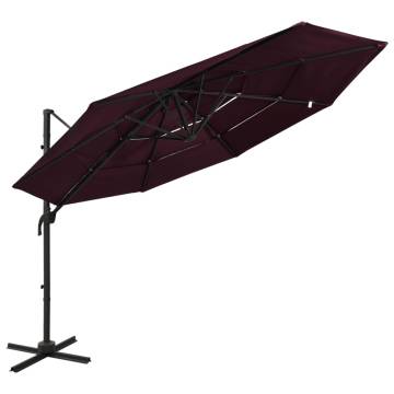 4-Tier Parasol with Aluminium Pole Bordeaux Red 3x3 m