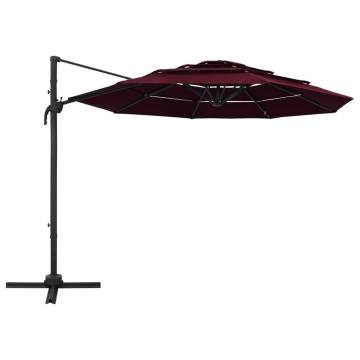 4-Tier Parasol with Aluminium Pole Bordeaux Red 3x3 m