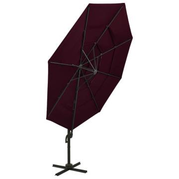 4-Tier Parasol with Aluminium Pole Bordeaux Red 3x3 m