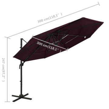 4-Tier Parasol with Aluminium Pole Bordeaux Red 3x3 m