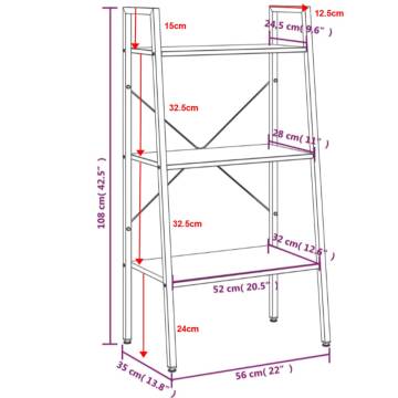 3-Tier Standing Shelf Light Brown and Black 56x35x108 cm