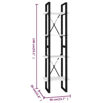 4-Tier Book Cabinet White 40x30x140 cm Engineered Wood