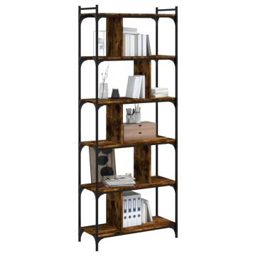 Bookcase 6-Tier Smoked Oak 76x32x192 cm Engineered Wood