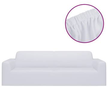 3-Seater Stretch Couch Slipcover White Polyester Jersey