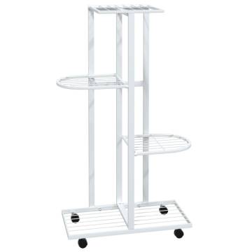 4-Floor Flower Stand with Wheels 44x23x80 cm White Iron